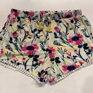 1st Kiss Floral Kids Shorts with Pom-Pom Trim